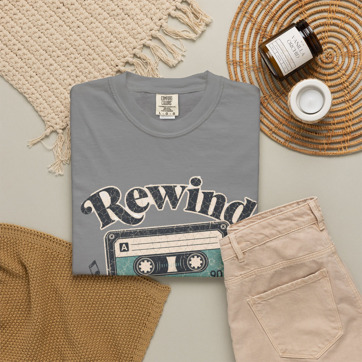 Retro Cassette Tape T-shirt - Grey - Flat Lay