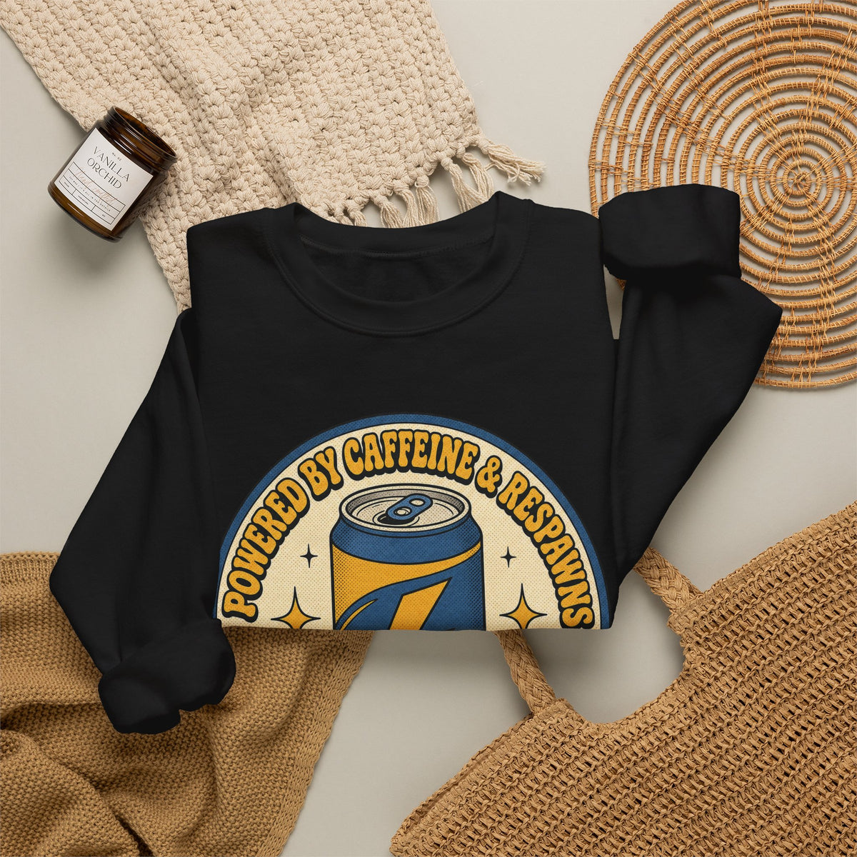Caffeinated Energy Can Sweatshirt - Black - Flat Lay