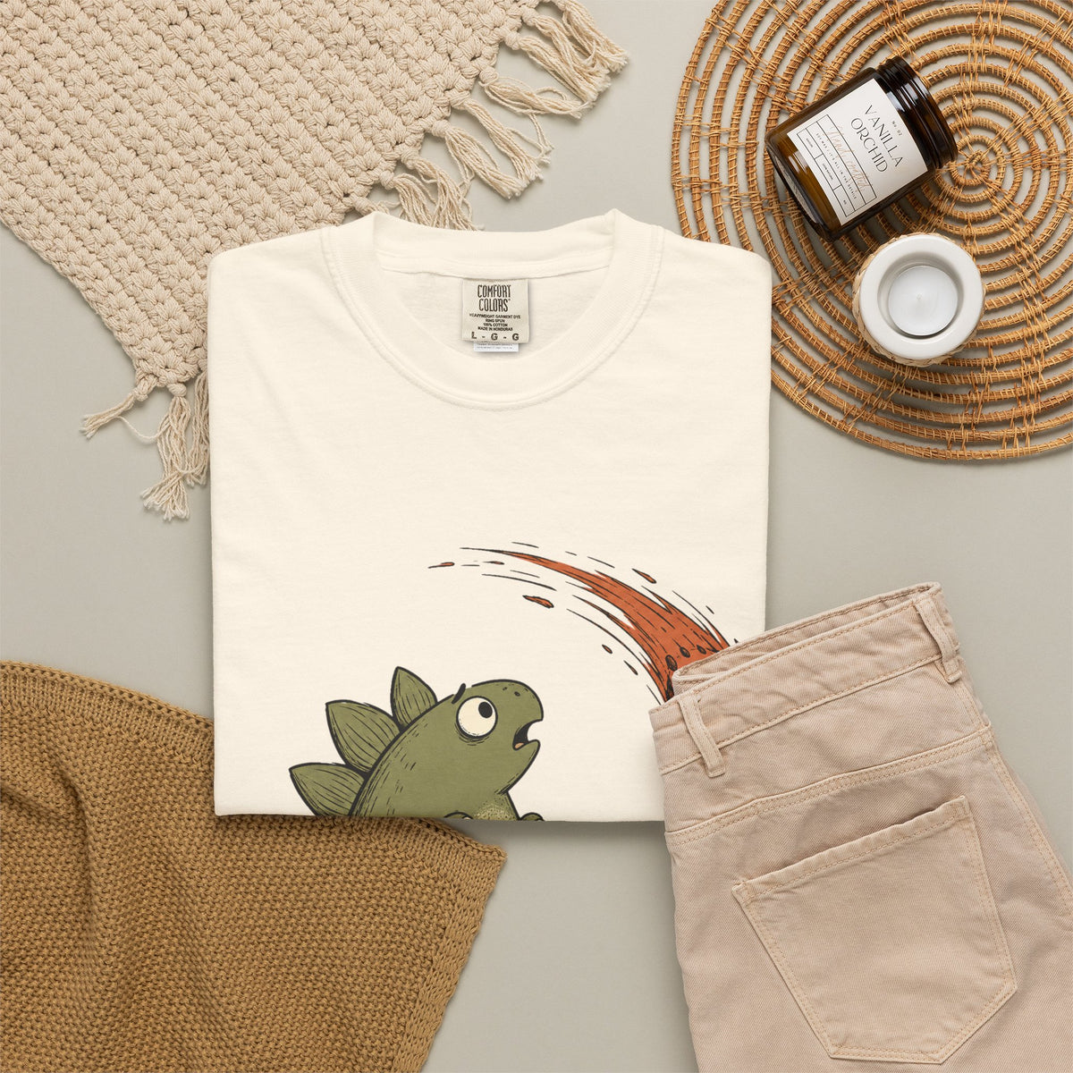 Emotionally I'm the Meteor Dinosaur T-shirt - Ivory - Flat Lay