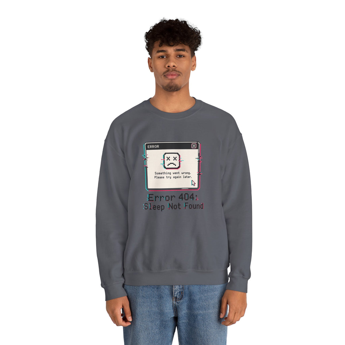 Error 404 Sleep Not Found Sweatshirt - Charcoal - On Model Male