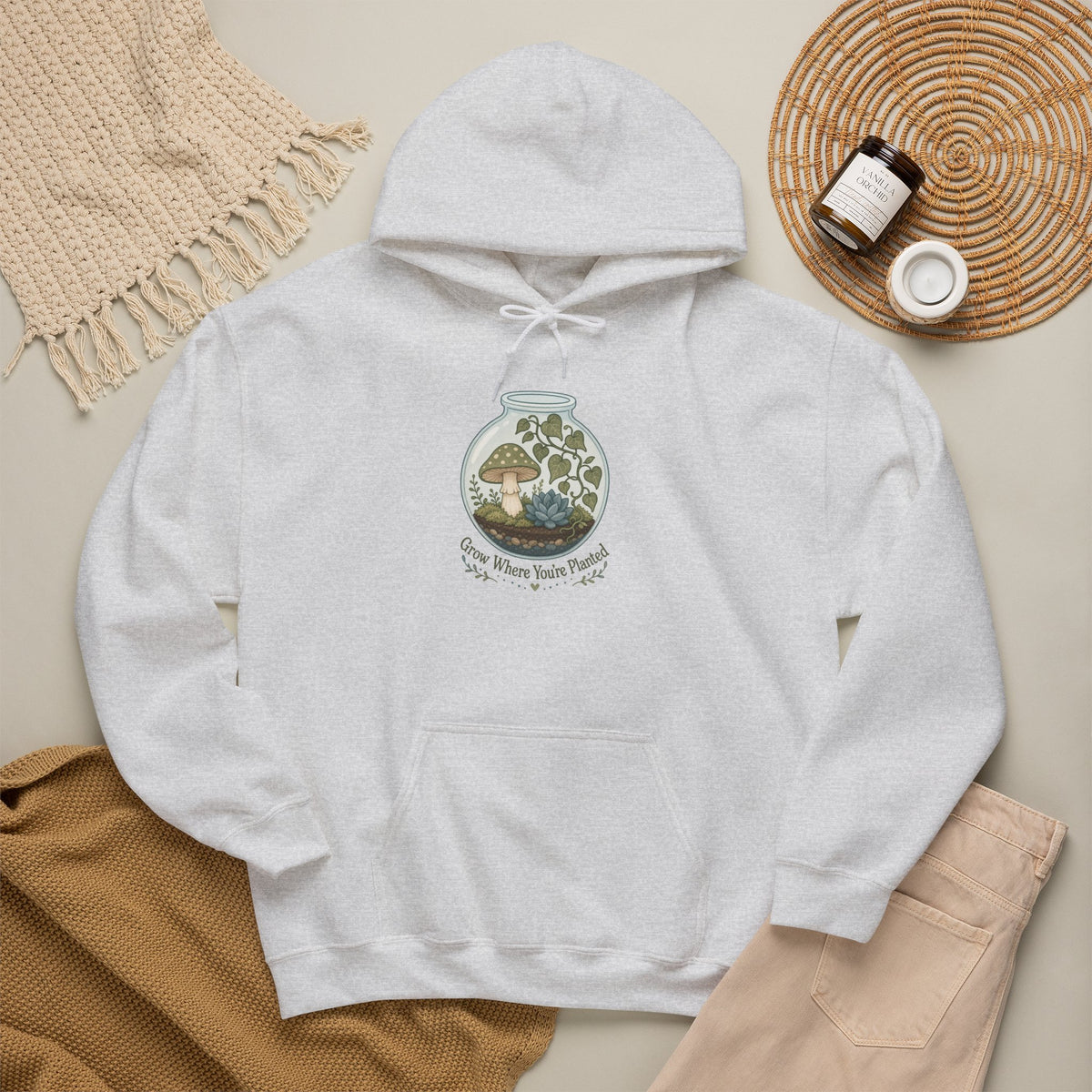 Grow Where You're Planted Hoodie - Ash - Flat Lay