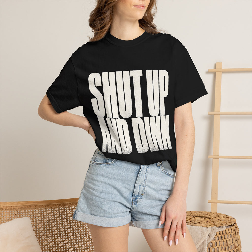 Shut Up and Dink T-Shirt - Black - On Model Close-Up