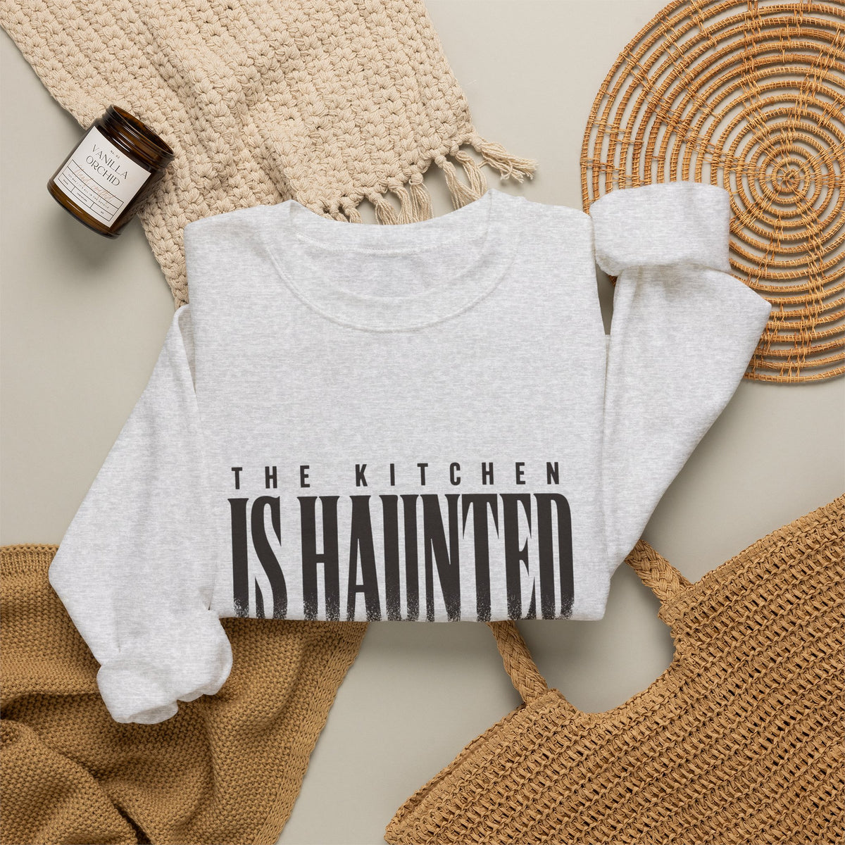 The Kitchen Is Haunted Sweatshirt - Ash - Flat Lay