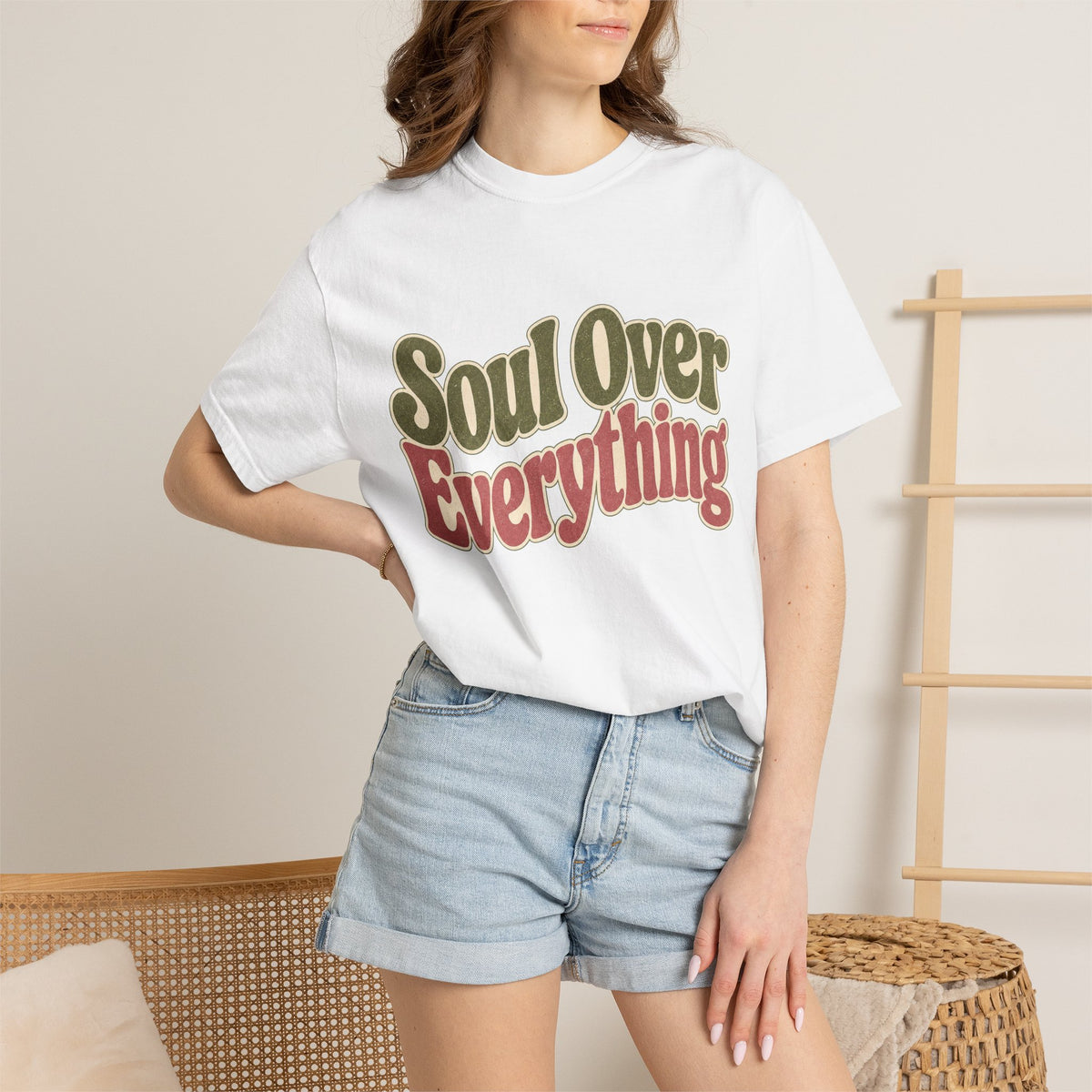Soul Over Everything T-shirt - White - On Model Close-Up