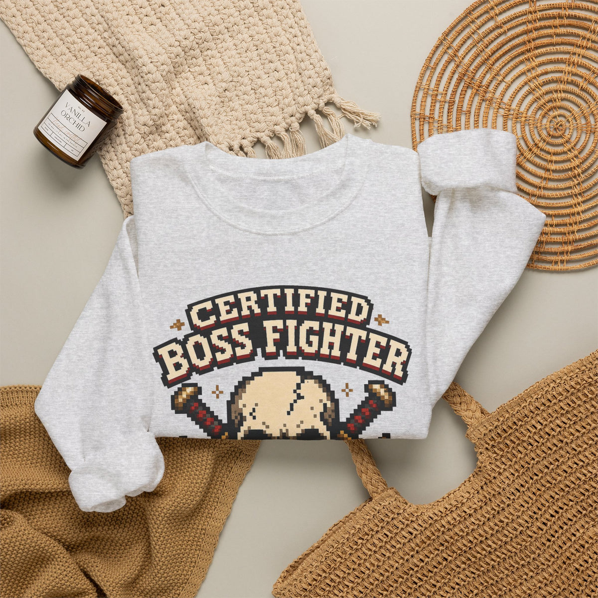 Certified Boss Fighter Sweatshirt - Ash - Flat Lay