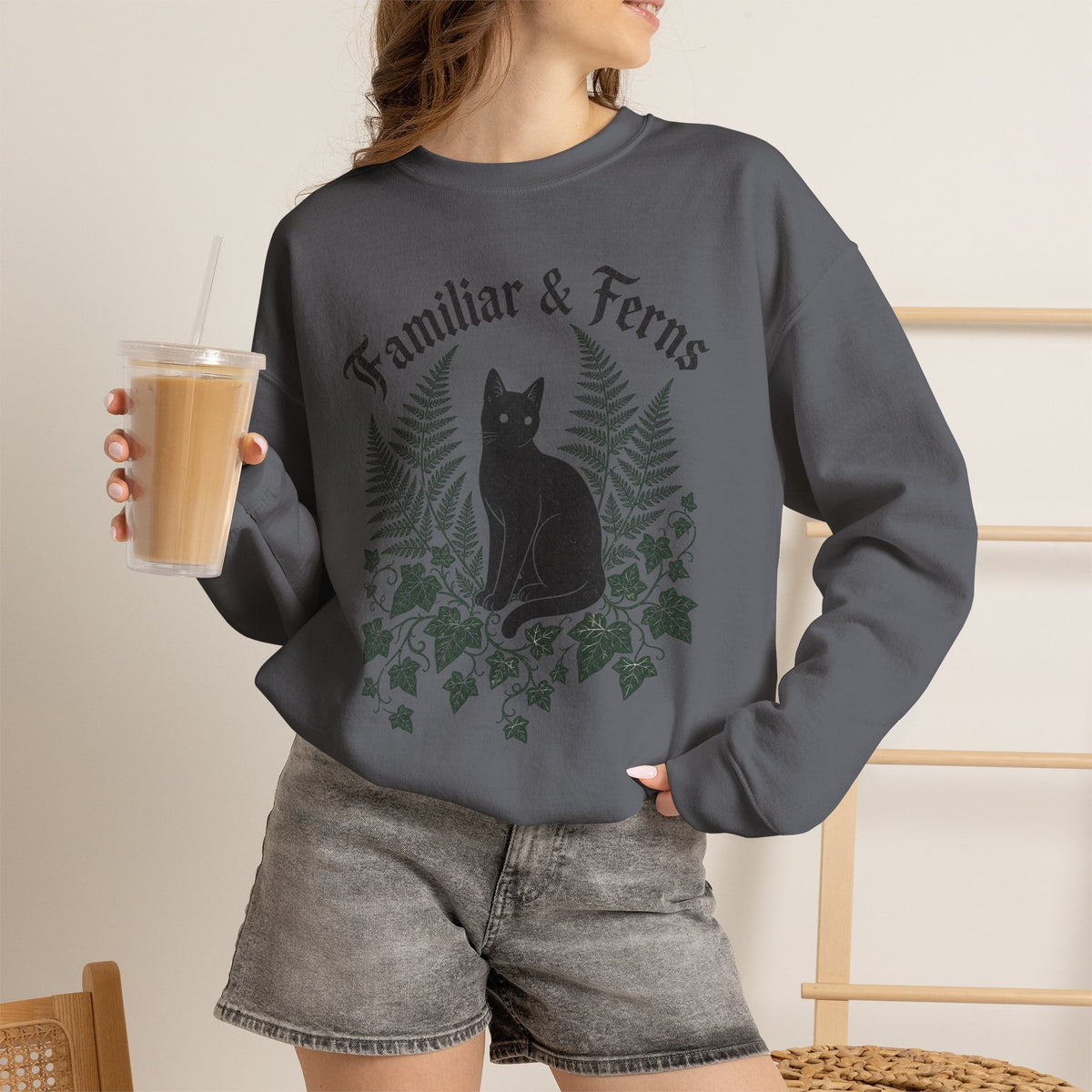 Familiar & Ferns Sweatshirt - Charcoal - On Model Female