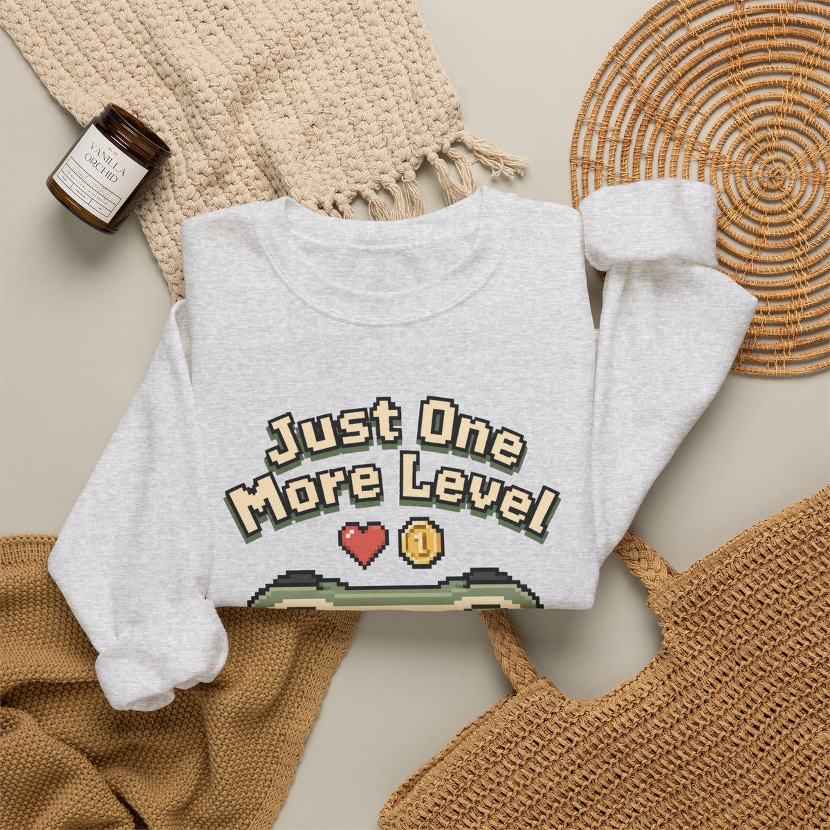 Just One More Level Sweatshirt - Ash - Flat Lay