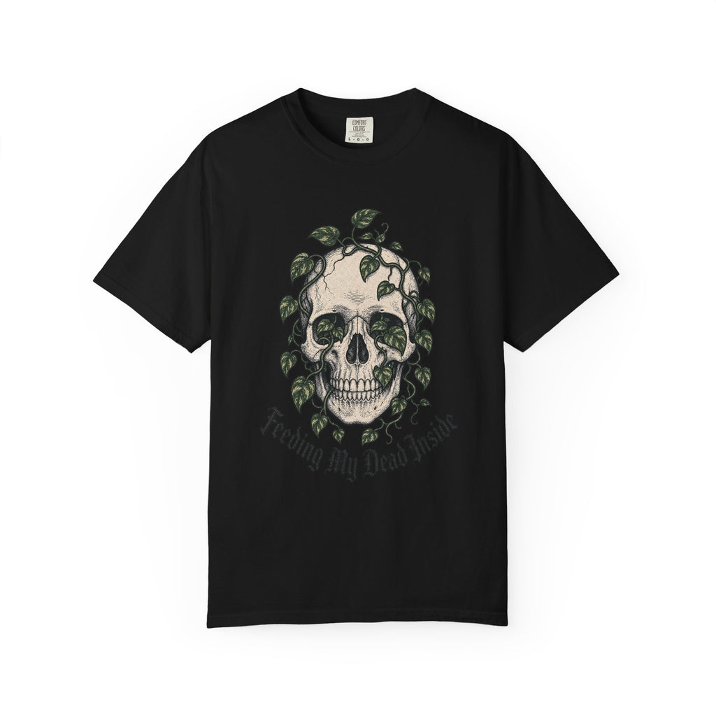 Skull with Ivy Leaves T-shirt - Black - Front