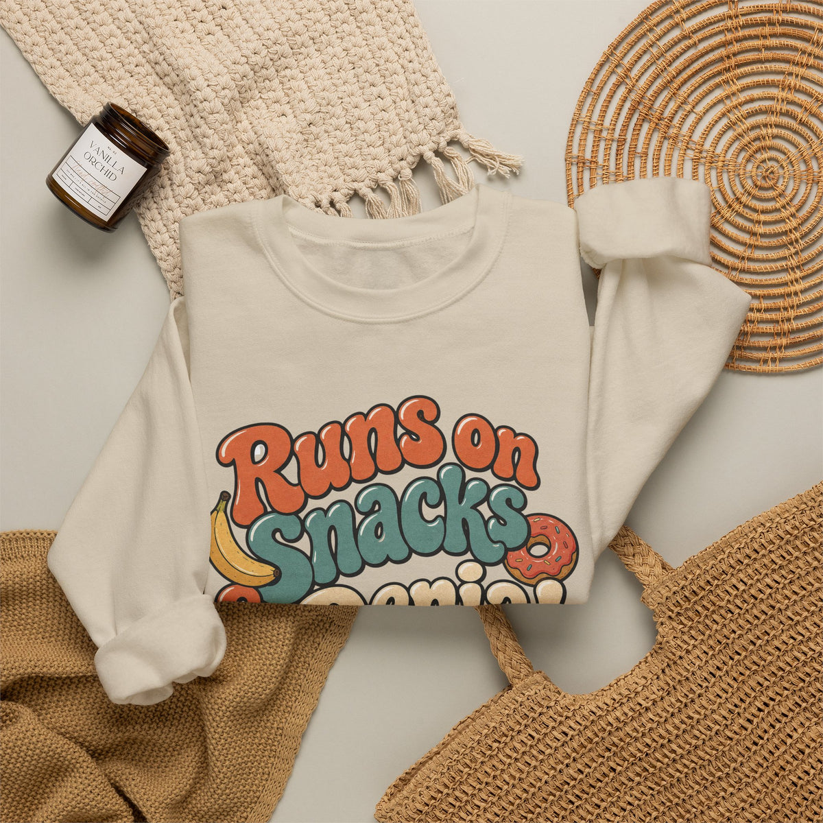 Runs on Snacks & Denial Sweatshirt - Sand - flat lay
