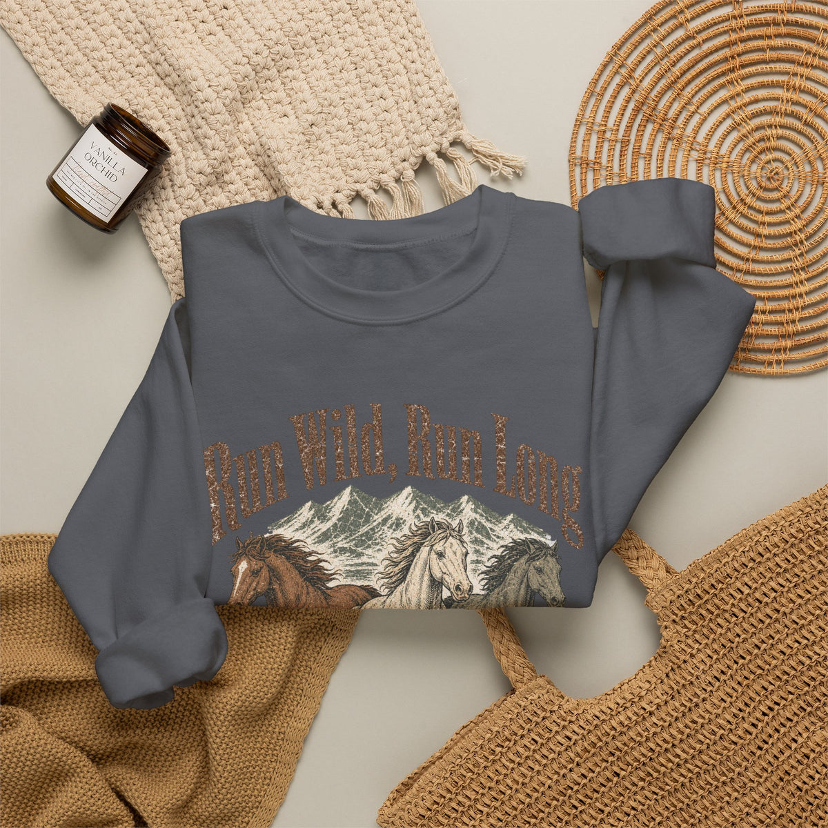 Run Wild Run Long Sweatshirt - Charcoal - Flat Lay