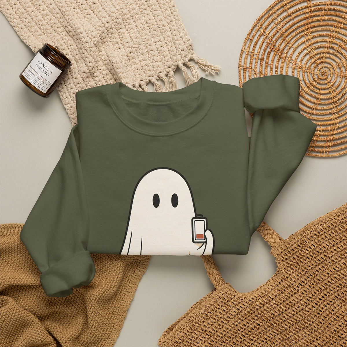 Running On Empty Since October Sweatshirt - Military Green - Flat Lay
