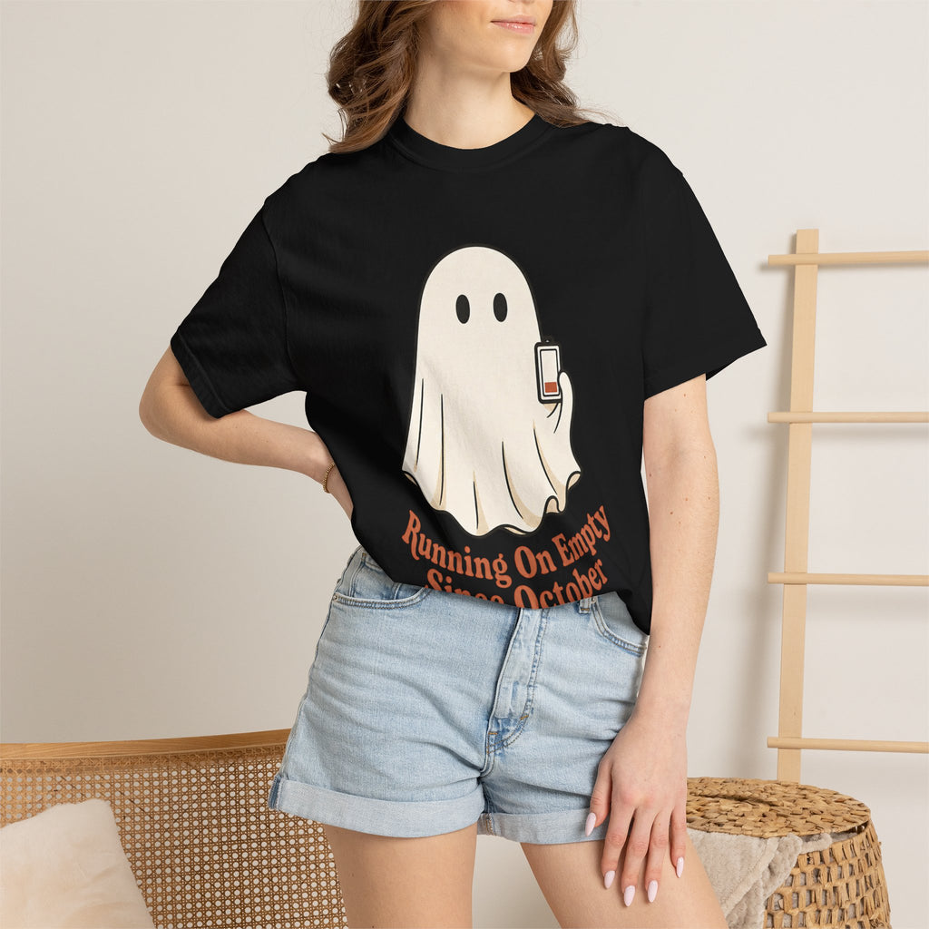 Running On Empty Since October T-Shirt - Black - On Model Close-Up