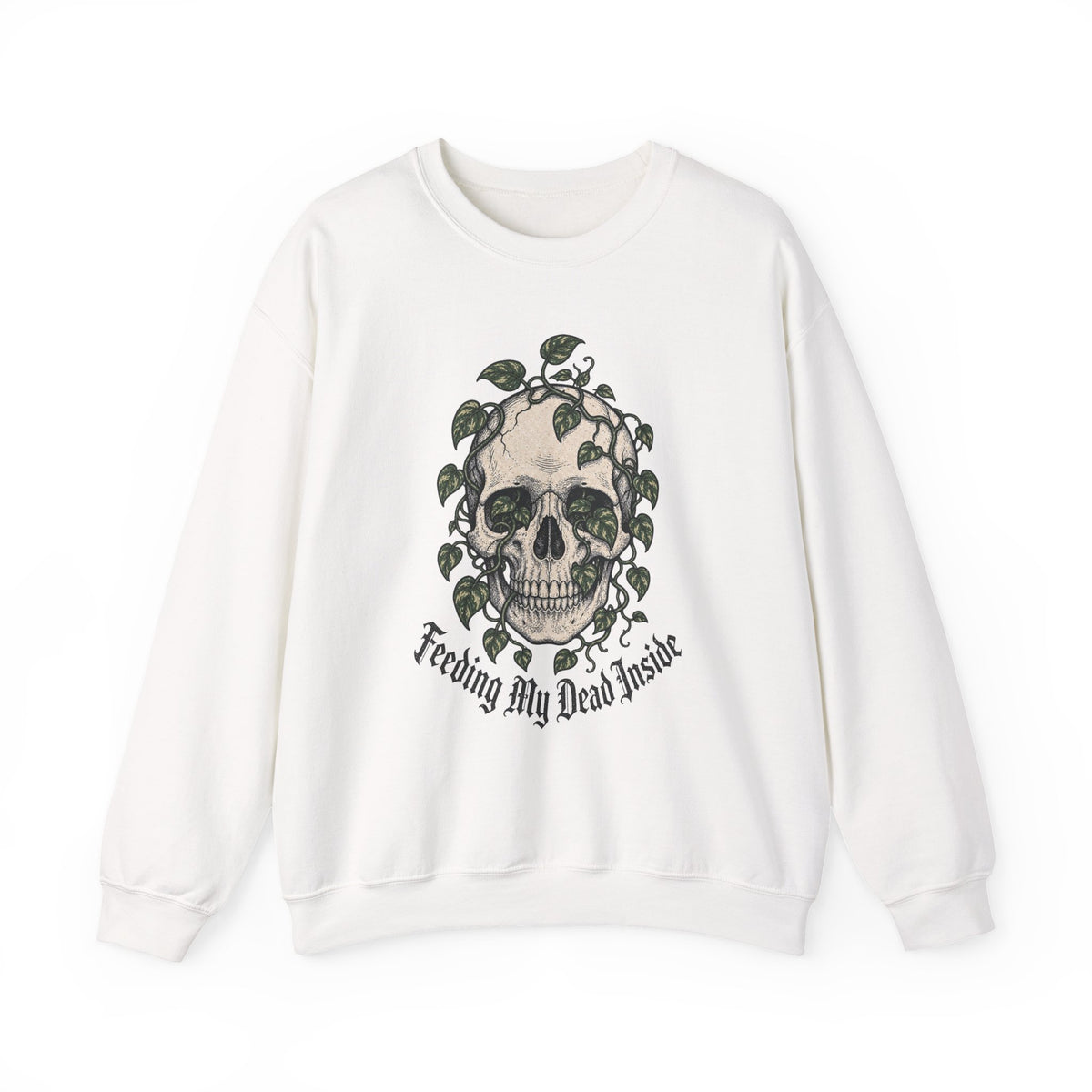 Skull with Ivy Leaves Sweatshirt - White - flat lay1