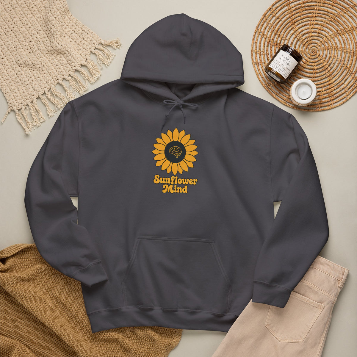 Sunflower Mind Hoodie - Charcoal - Flat Lay