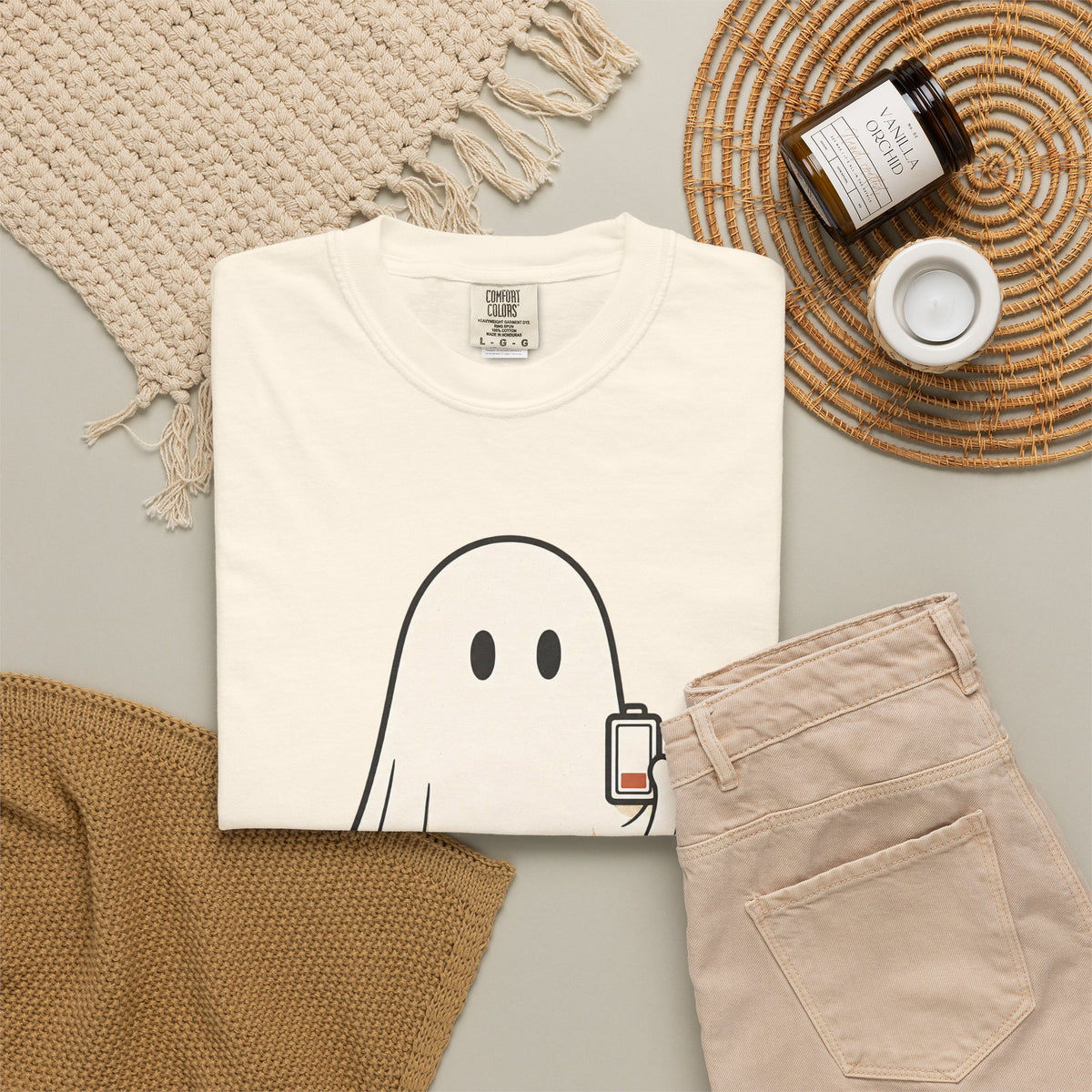 Running On Empty Since October T-Shirt - Ivory - Flat Lay