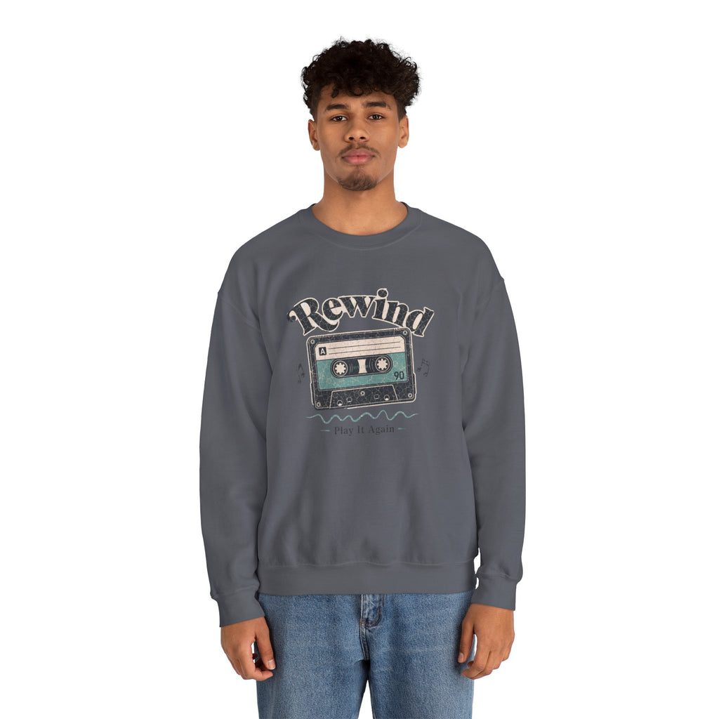 Retro Cassette Tape Sweatshirt - Charcoal - On Model Male