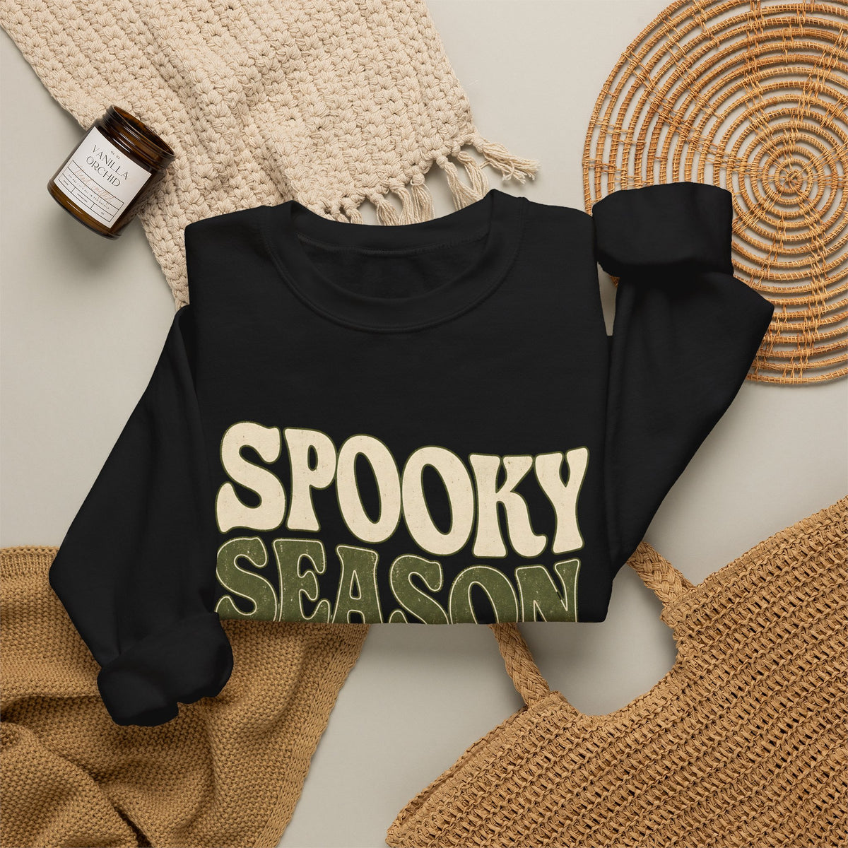 Spooky Season Slow Living Sweatshirt - Black - Flat Lay