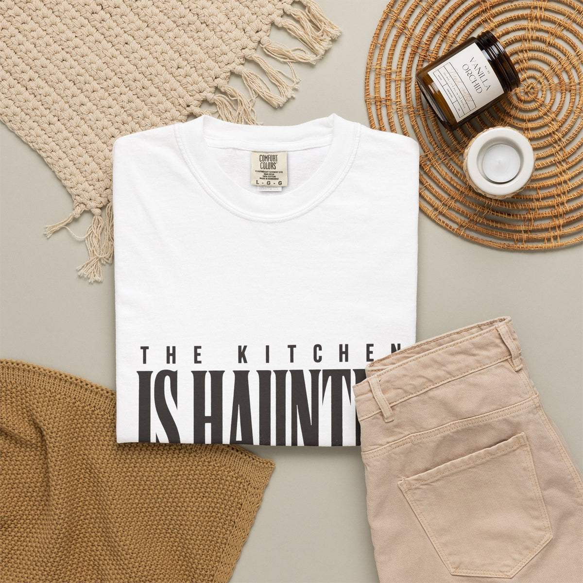 The Kitchen Is Haunted T-Shirt - White - Flat Lay