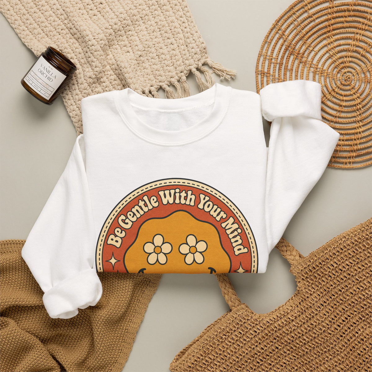 Be Gentle With Your Mind Sweatshirt - White - flat lay