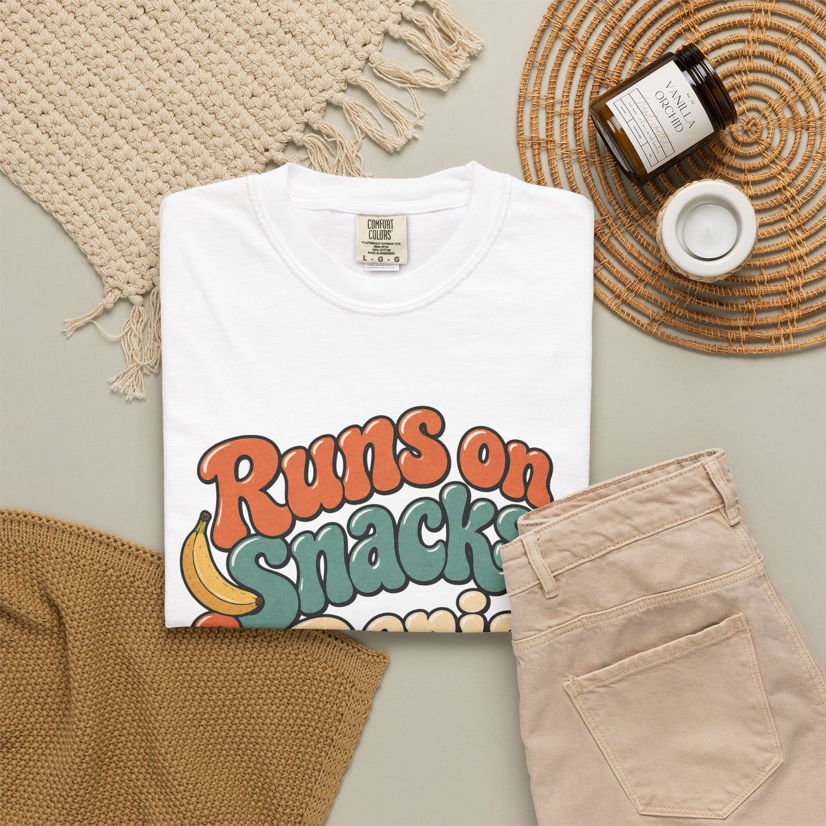 Runs on Snacks & Denial T-Shirt - White - Flat Lay
