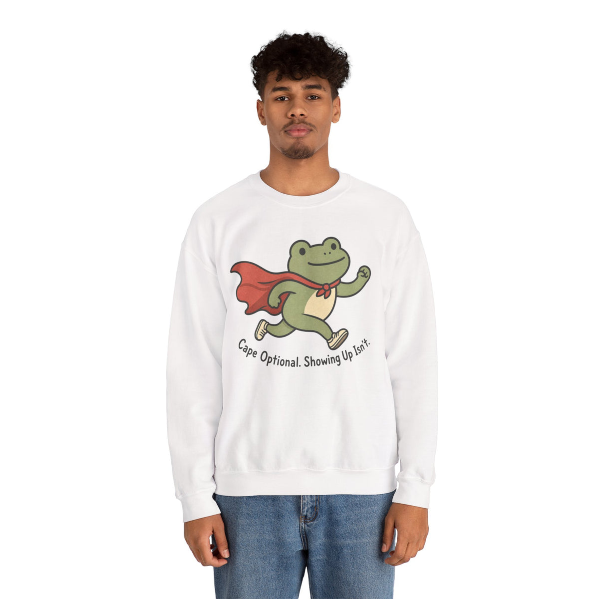 Superhero Frog running Sweatshirt - White - On Model Male