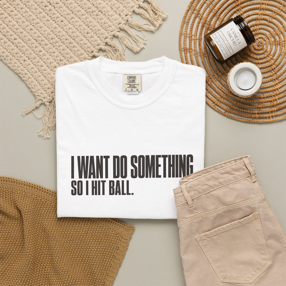 I Want Do Something So I Hit Ball T-Shirt - White - Flat Lay