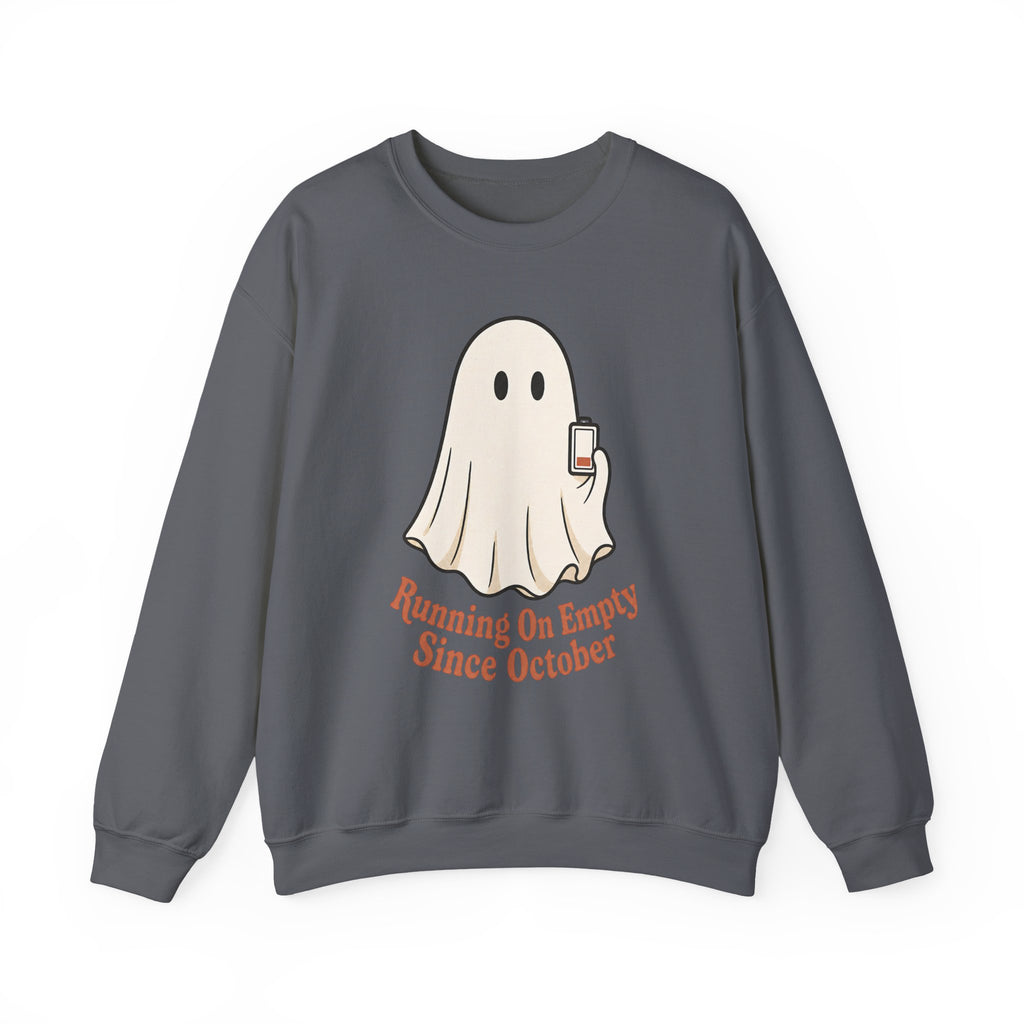 Running On Empty Since October Sweatshirt - Charcoal - Flat Lay
