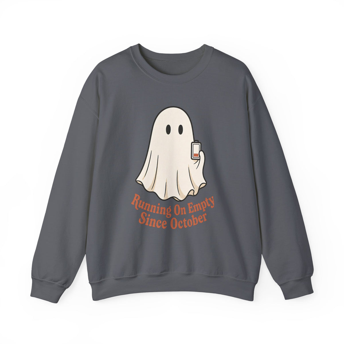 Running On Empty Since October Sweatshirt - Charcoal - Flat Lay