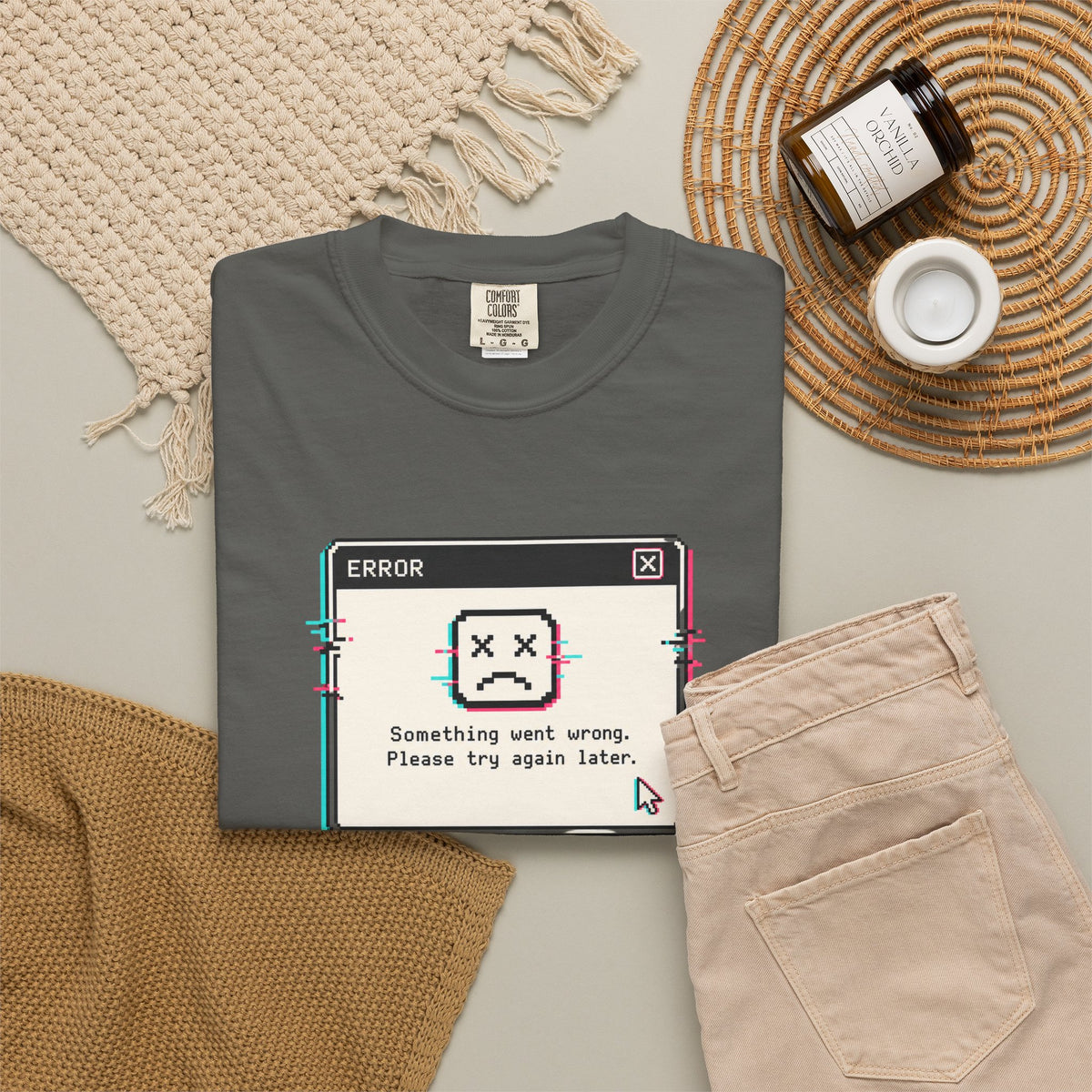 Error 404 Sleep Not Found T-Shirt - Pepper - Flat Lay