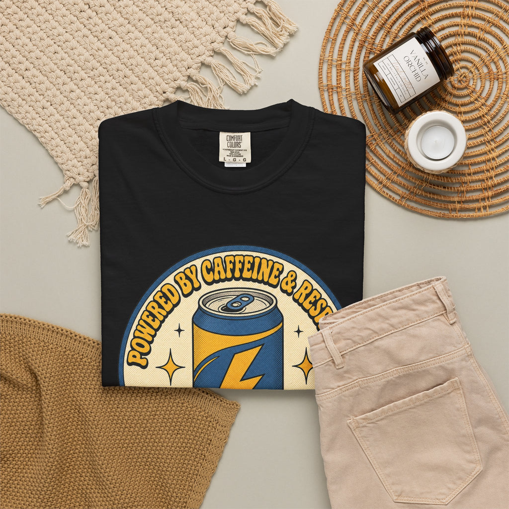 Caffeinated Energy Can T-shirt - Black - Flat Lay
