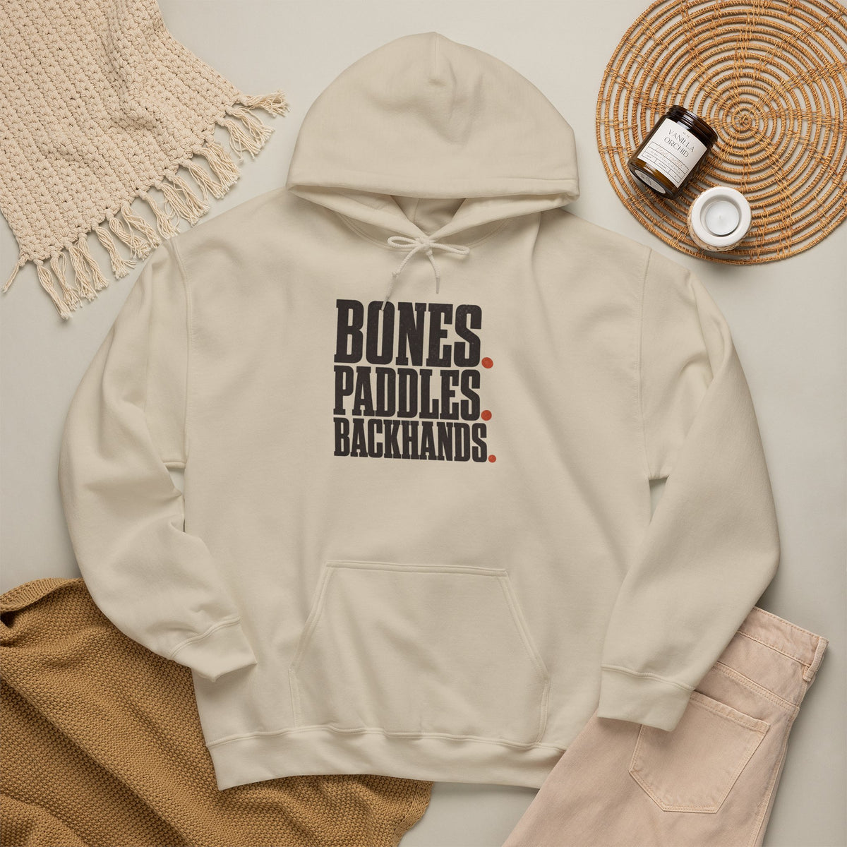 Bones Paddles Backhands Hoodie - Sand - Flat Lay