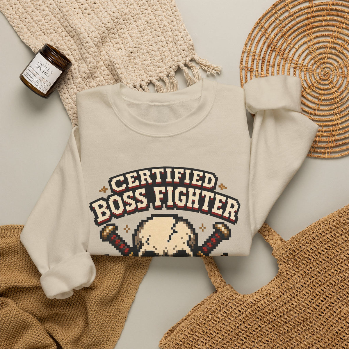 Certified Boss Fighter Sweatshirt - Sand - Flat Lay