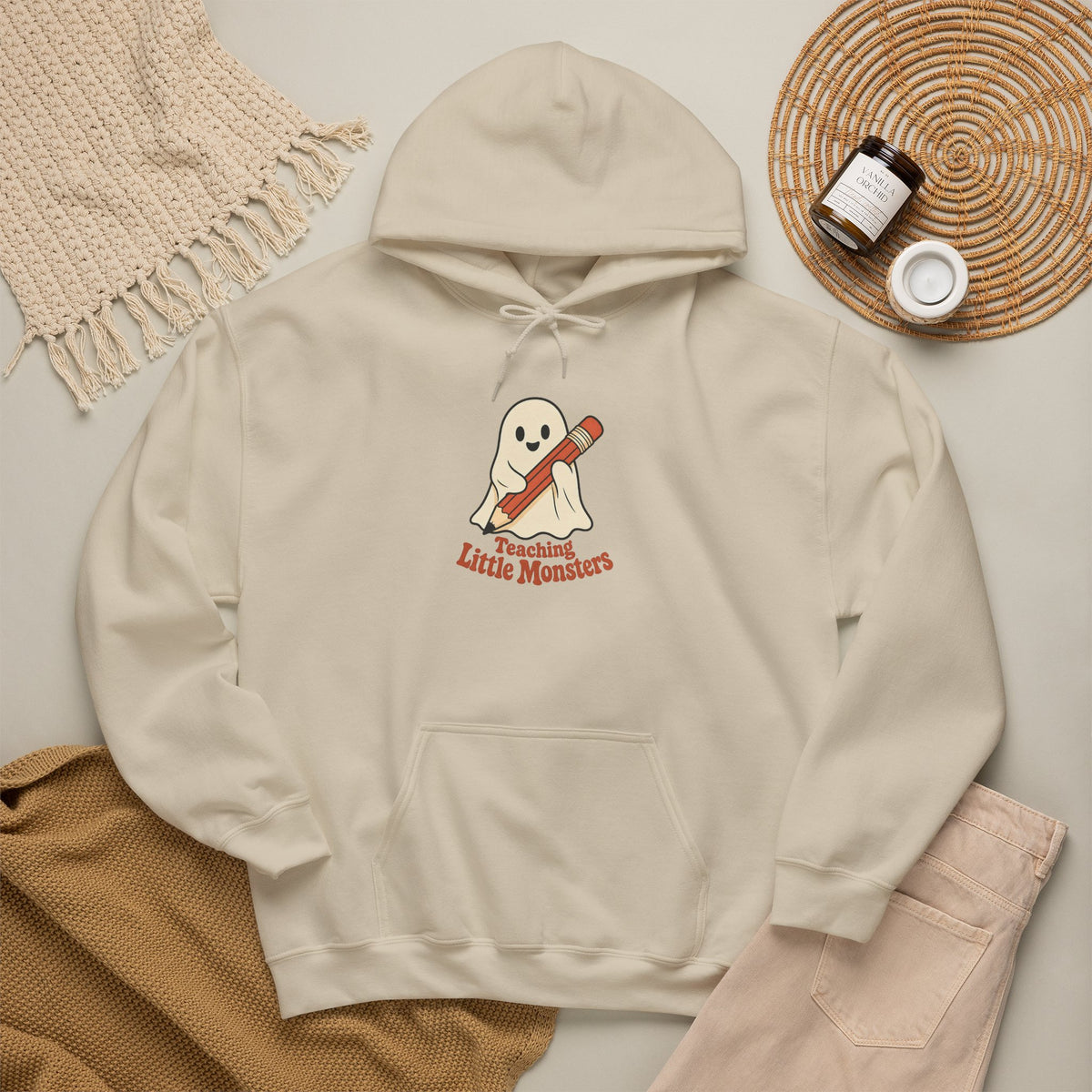 Teaching Little Monsters Hoodie - Sand - Flat Lay