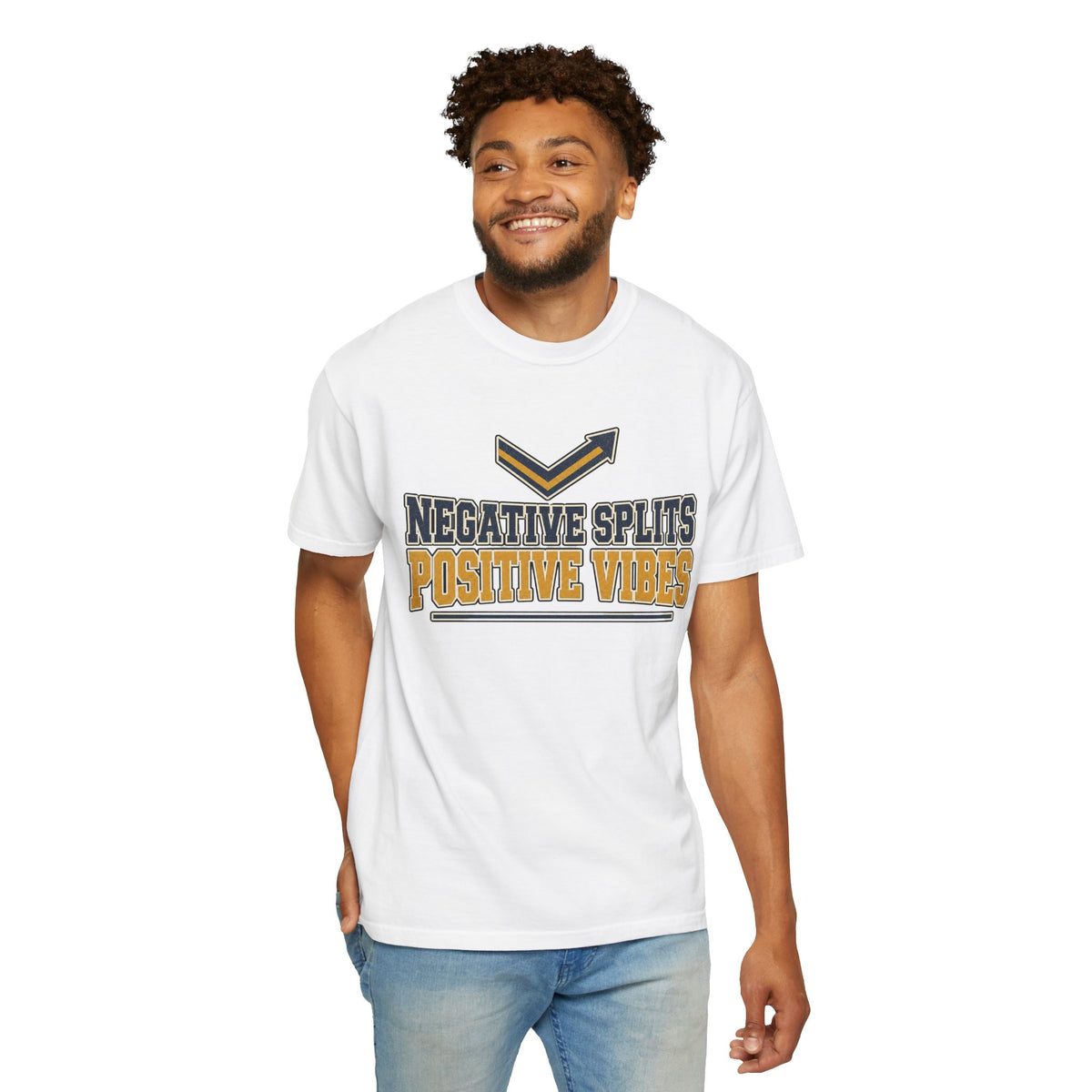 Negative Splits Positive Vibes T-shirt - White - On Model Front