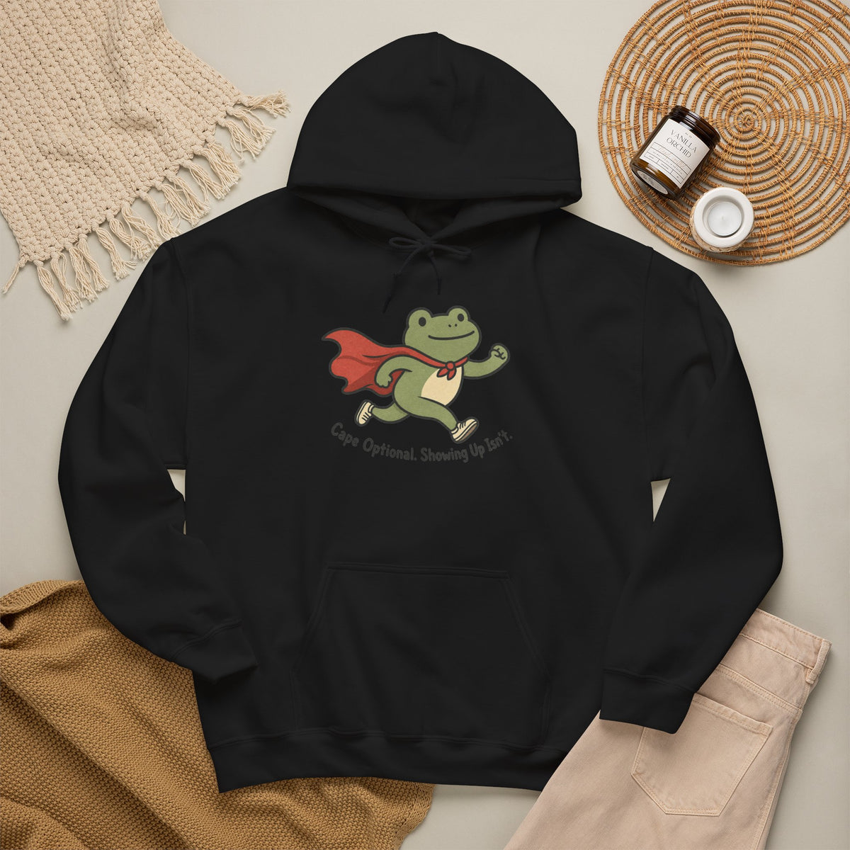 Superhero Frog running Hoodie - Black - flat lay