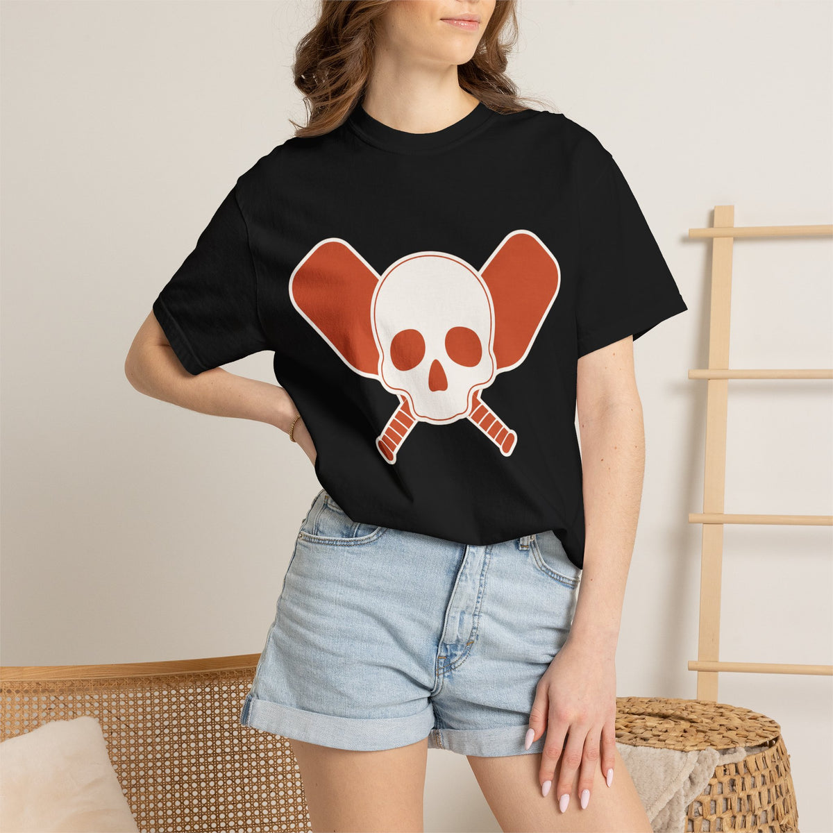 Skull & Oars T-Shirt - Black - On Model Close-Up