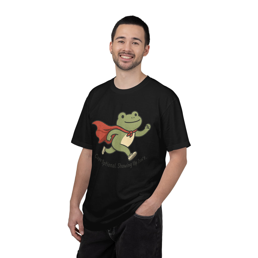 Superhero Frog running illustration T-shirt - Black - On Model Male