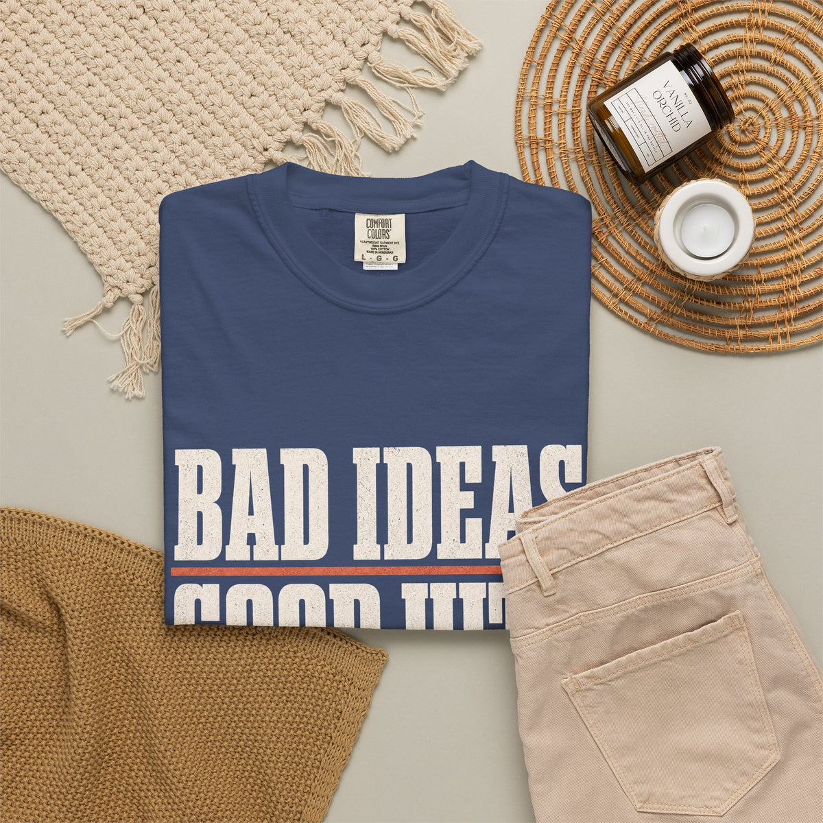 Bad Ideas. Good Hits. T-Shirt - China Blue - Flat Lay