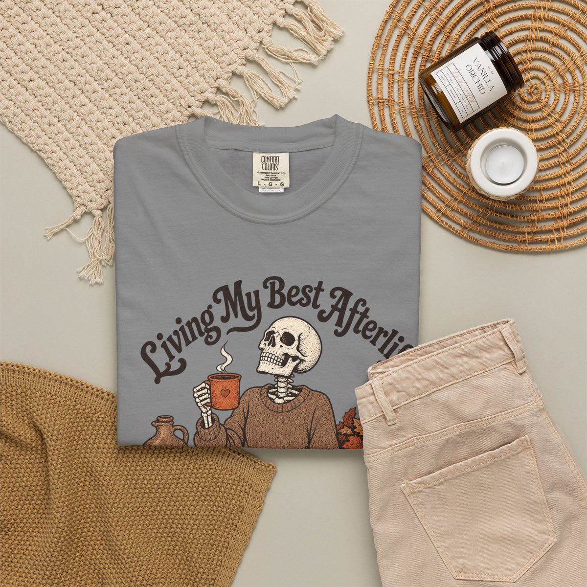 Living My Best Afterlife T-shirt - Grey - Flat Lay
