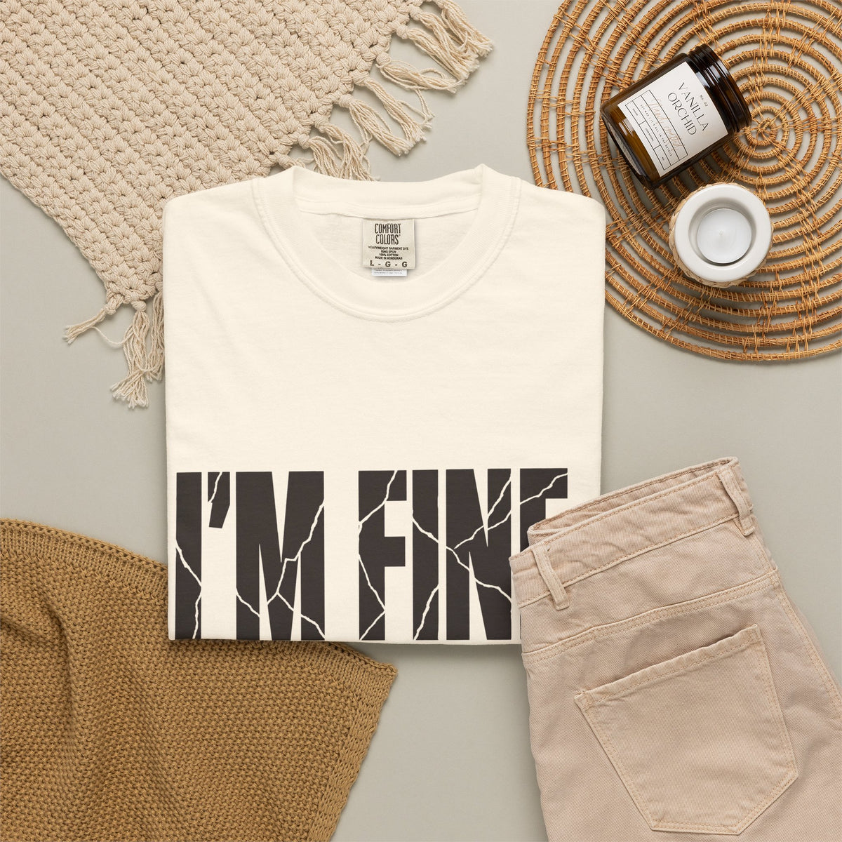 I'm Fine. Keep Playing. T-Shirt - Ivory - Flat Lay
