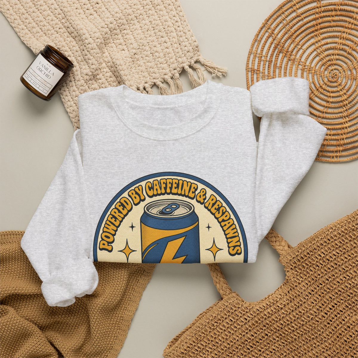 Caffeinated Energy Can Sweatshirt - Ash - Flat Lay