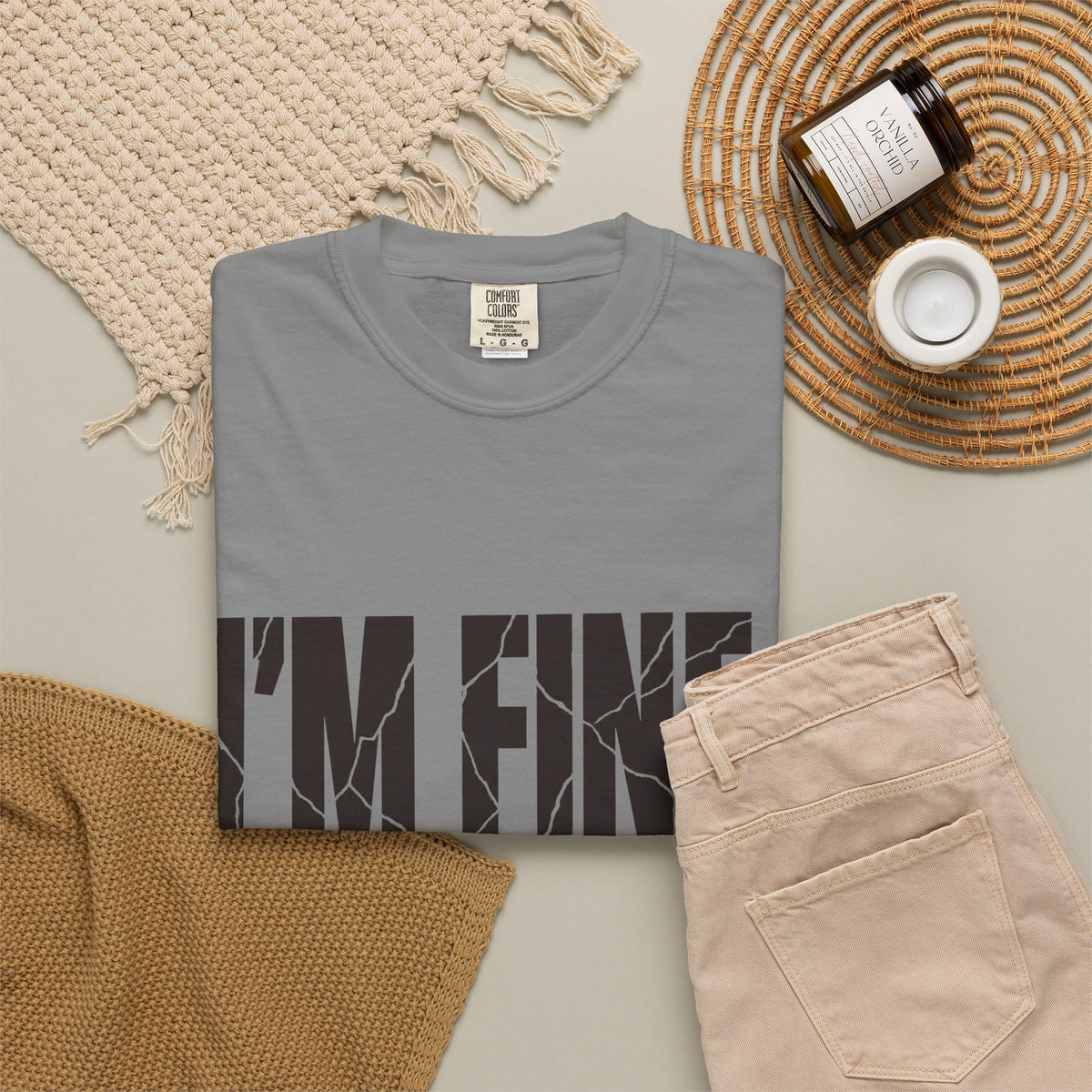 I'm Fine. Keep Playing. T-Shirt - Grey - Flat Lay