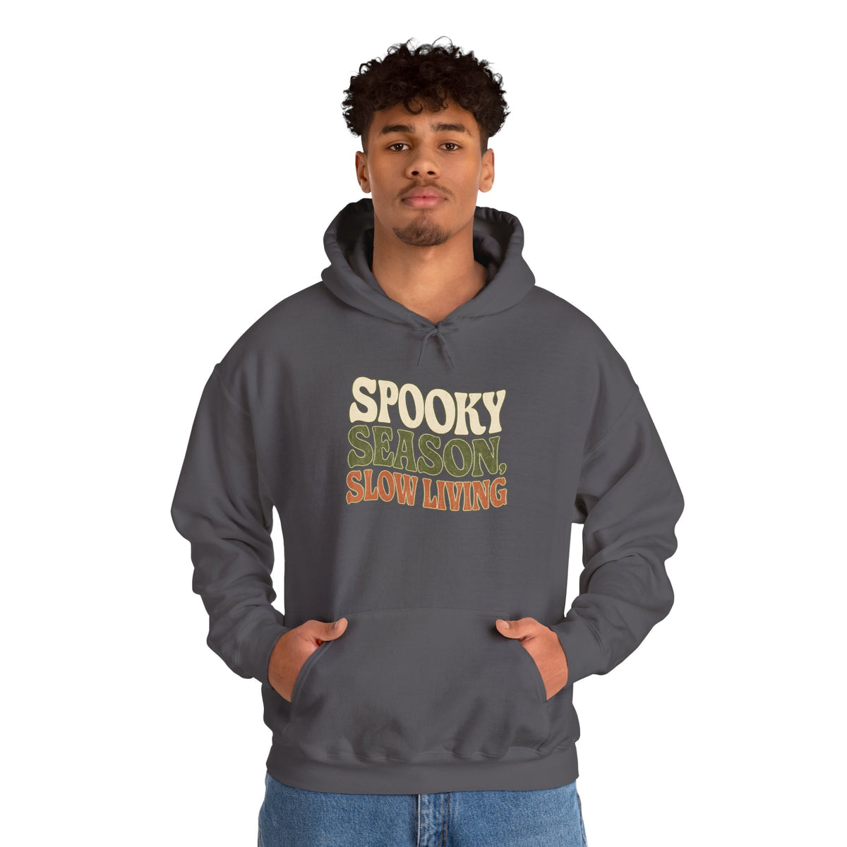 Spooky Season Slow Living Hoodie - Charcoal - On Model Male