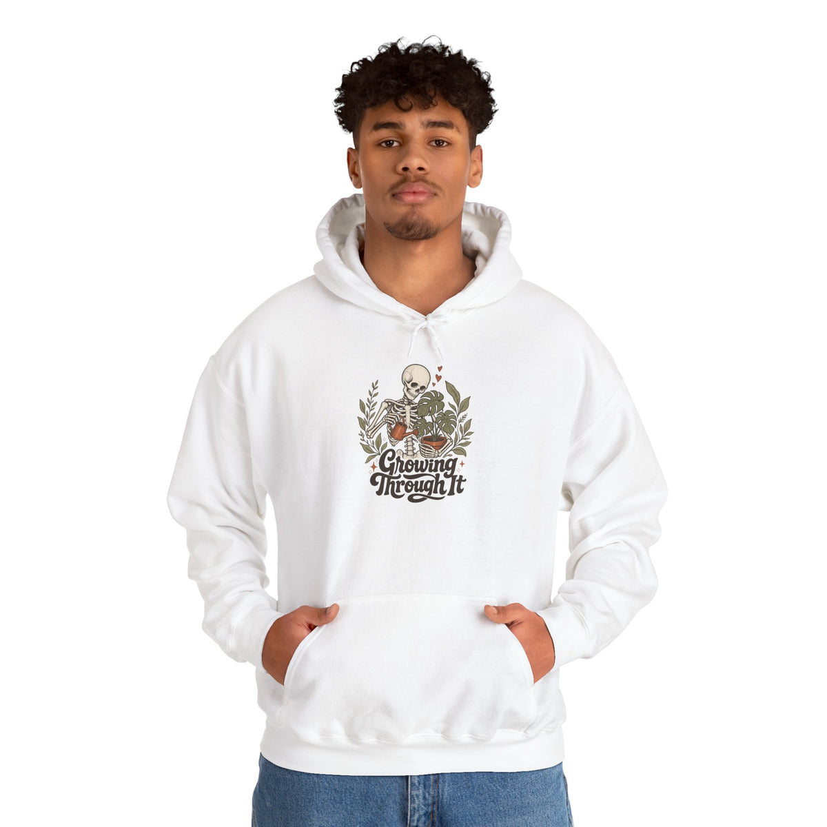 Growing Through It Hoodie - White - on model male