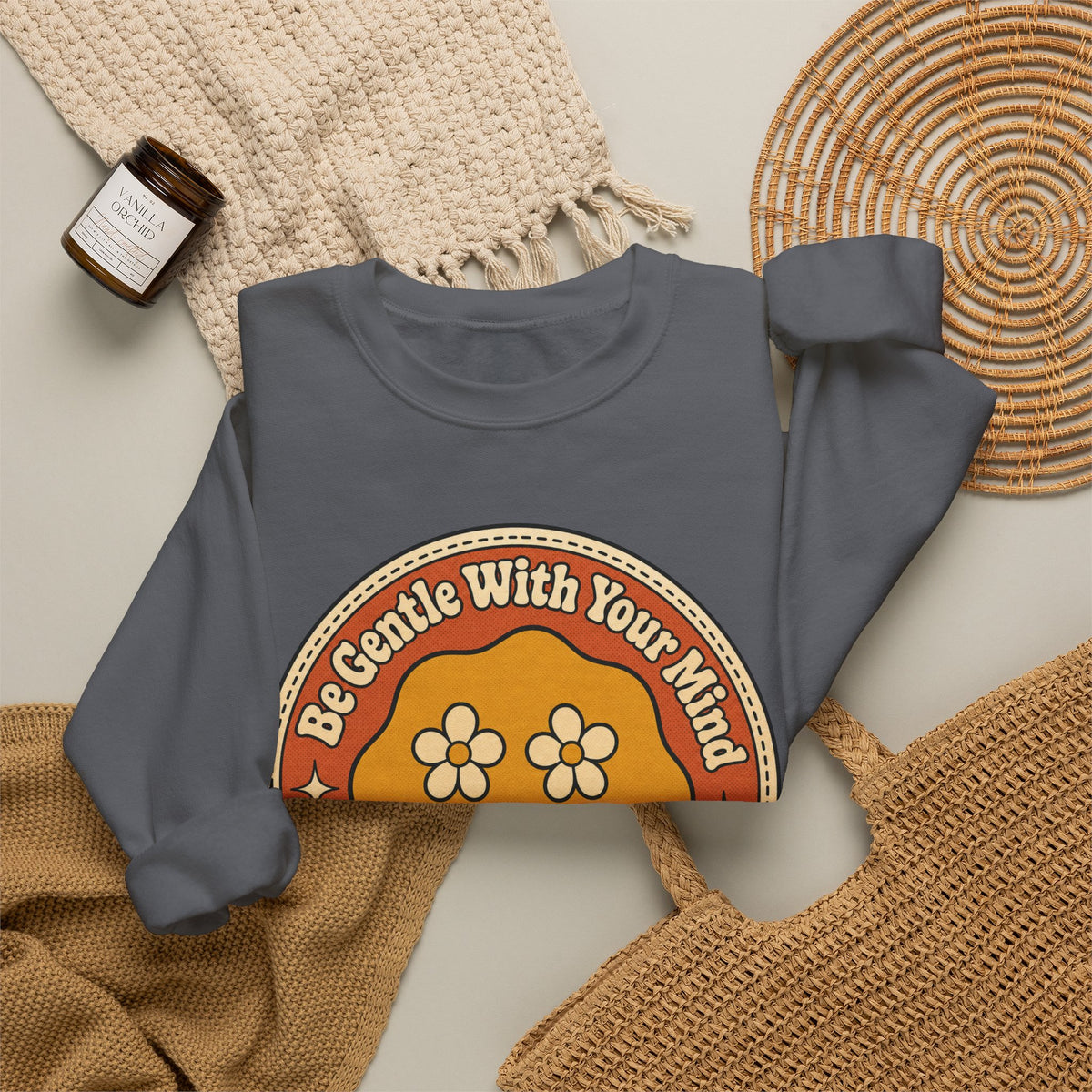 Be Gentle With Your Mind Sweatshirt - Charcoal - Flat Lay