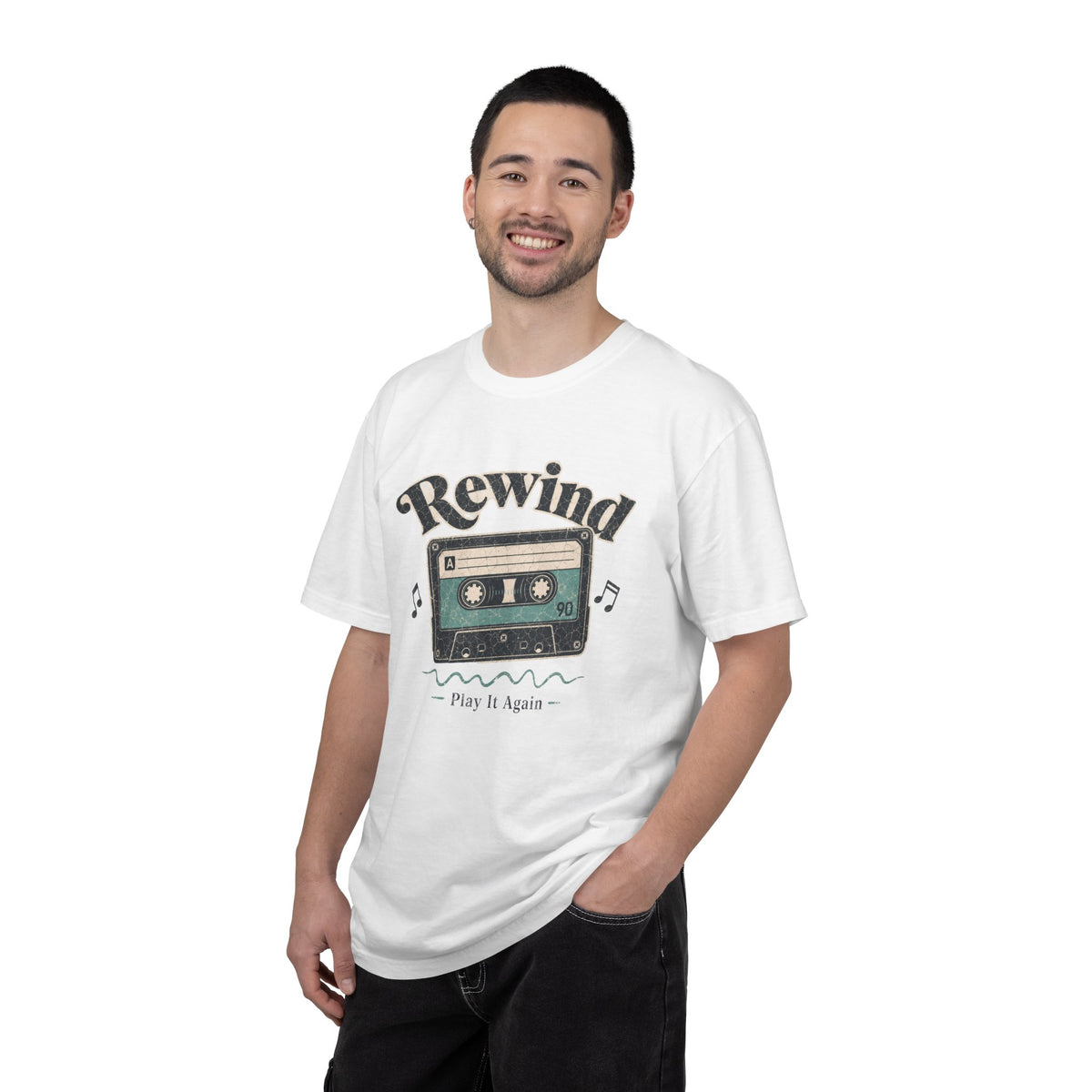 Retro Cassette Tape T-shirt - White - On Model Male