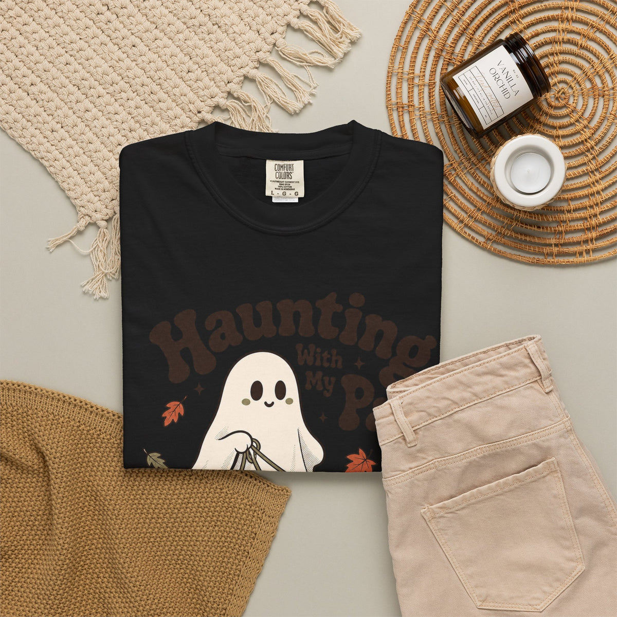 Haunting With My Pack T-shirt - Black - flat lay