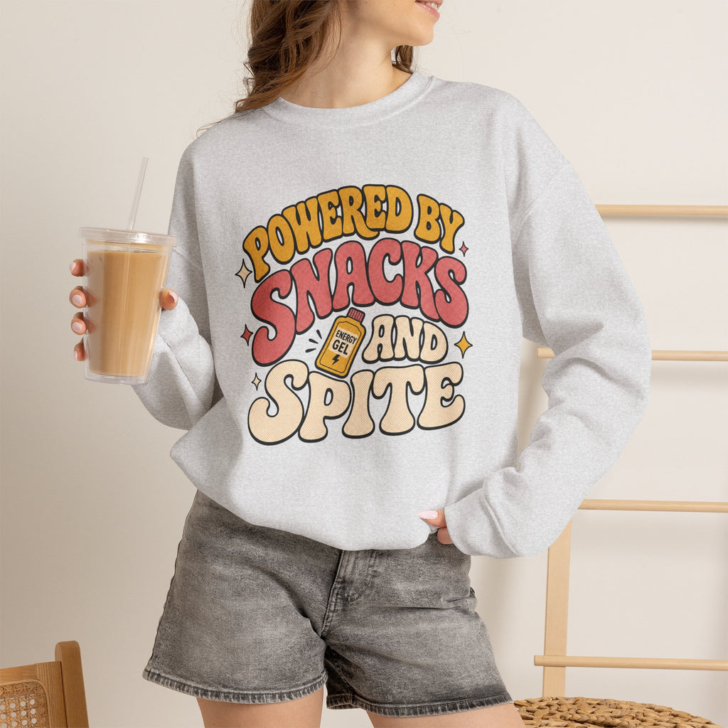 Powered by Snacks and Spite Sweatshirt - Ash - flat lay1