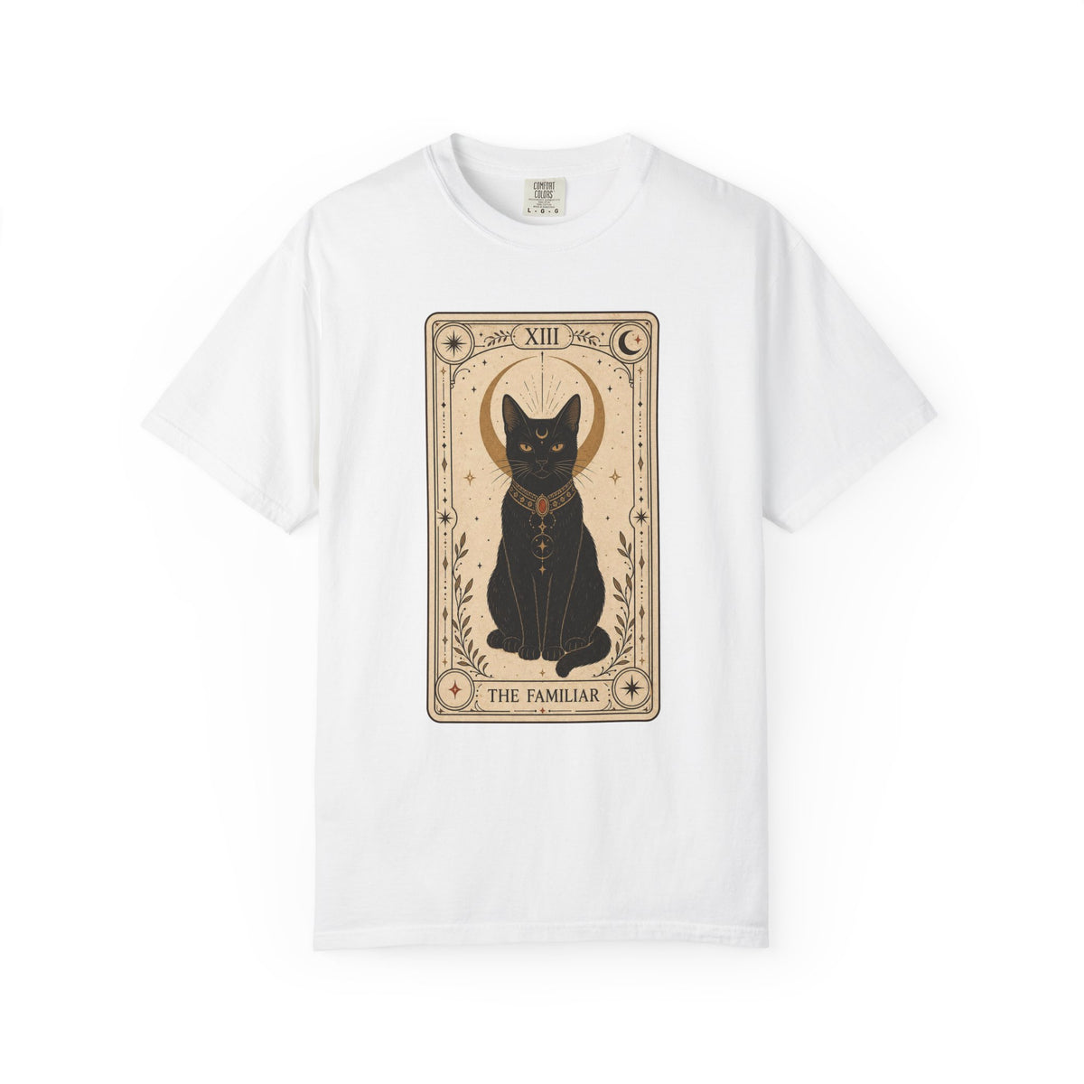 Black Cat Tarot Card T-shirt - White - on model side