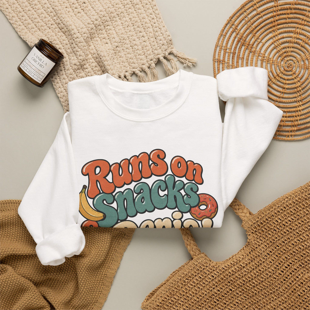 Runs on Snacks & Denial Sweatshirt - White - flat lay